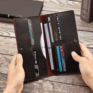 Long men's leather wallet